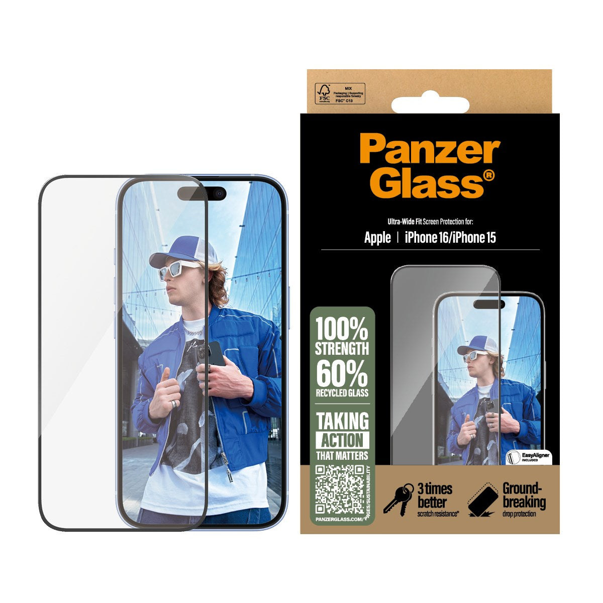 PanzerGlass Screen protector | Apple | iPhone 16/iPhone 15 | Glass | Transparent | Ultra-Wide Fit