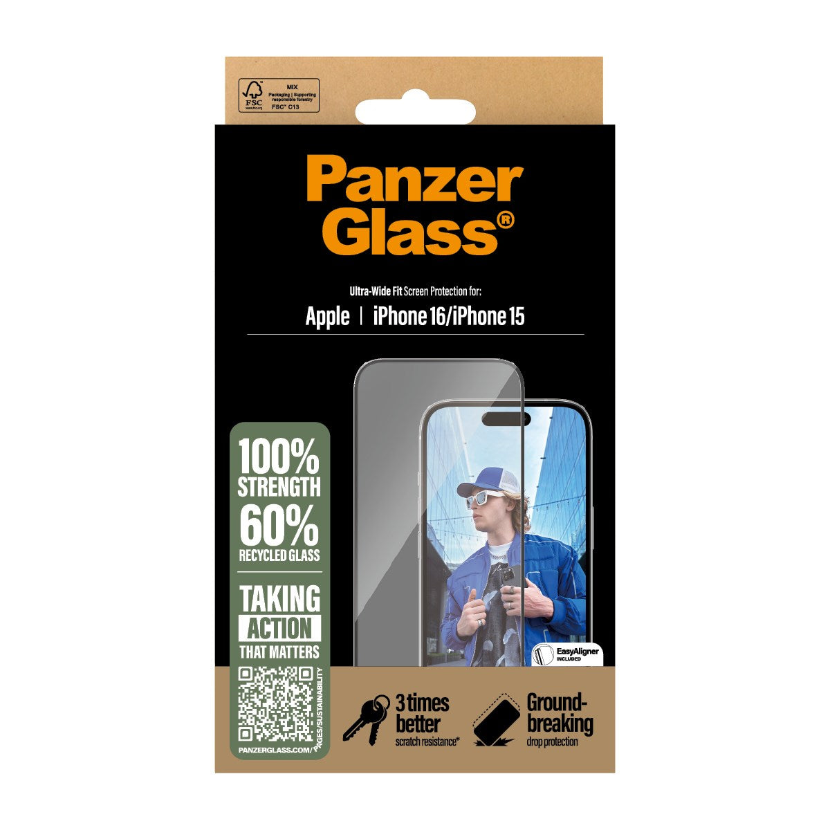 PanzerGlass Screen protector | Apple | iPhone 16/iPhone 15 | Glass | Transparent | Ultra-Wide Fit
