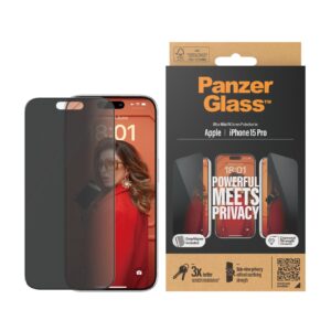 PanzerGlass | Screen protector | Apple | iPhone 15 Pro | Glass | Black | Ultra-Wide Fit w. EasyAligner