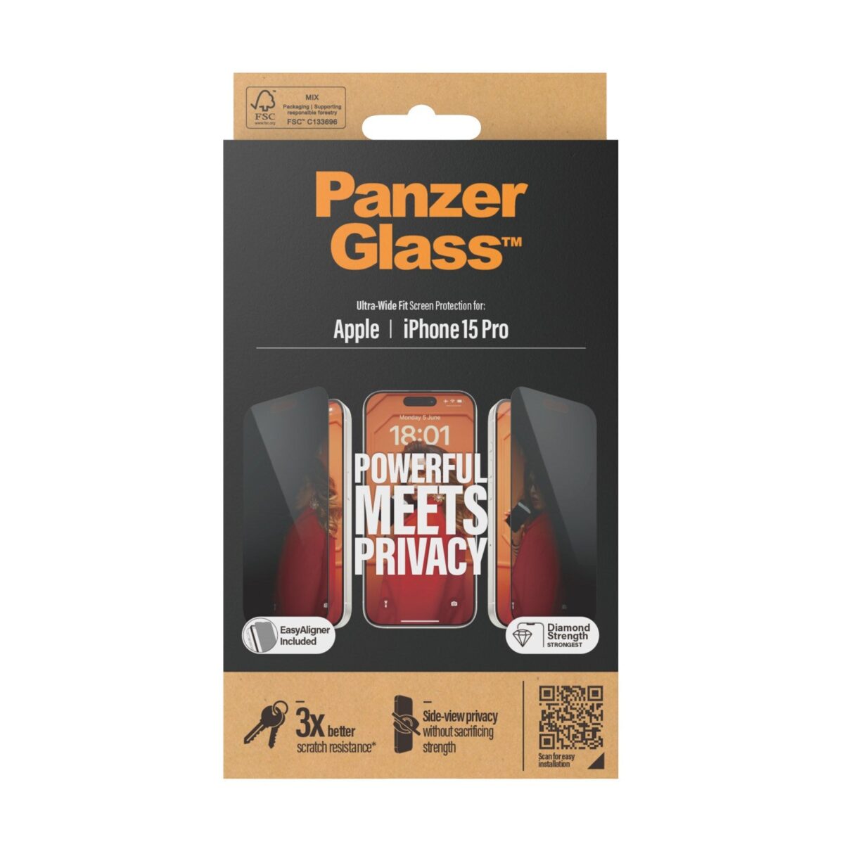 PanzerGlass | Screen protector | Apple | iPhone 15 Pro | Glass | Black | Ultra-Wide Fit w. EasyAligner