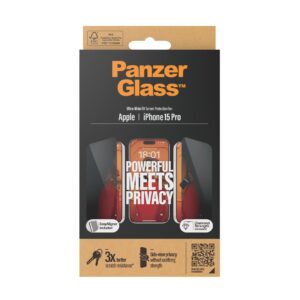 PanzerGlass | Screen protector | Apple | iPhone 15 Pro | Glass | Black | Ultra-Wide Fit w. EasyAligner